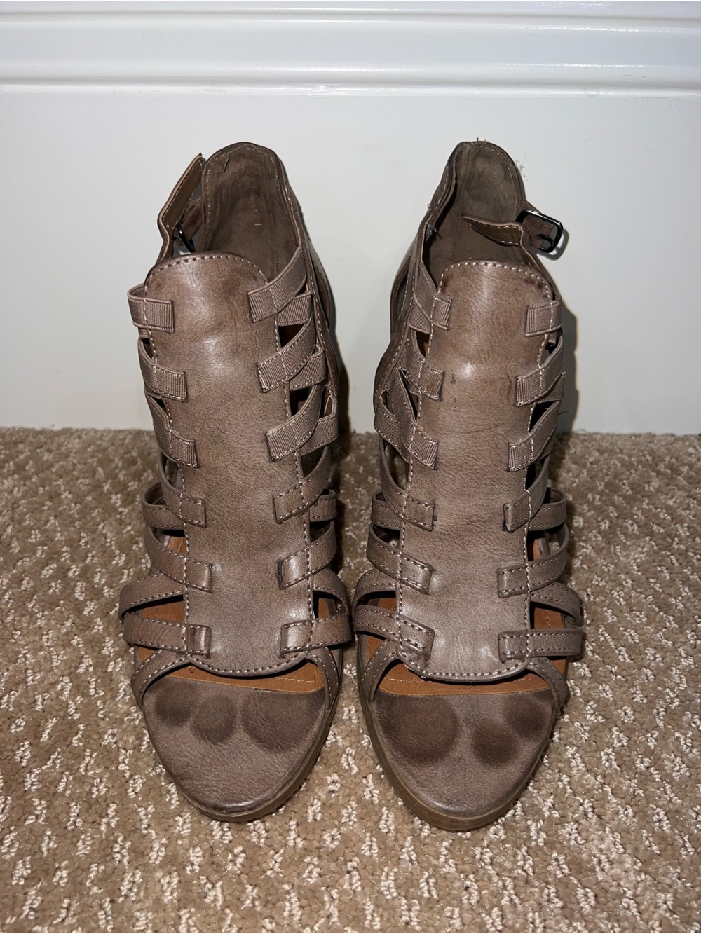 Rampage Taupe Strappy Peep-Toe 3” Heels